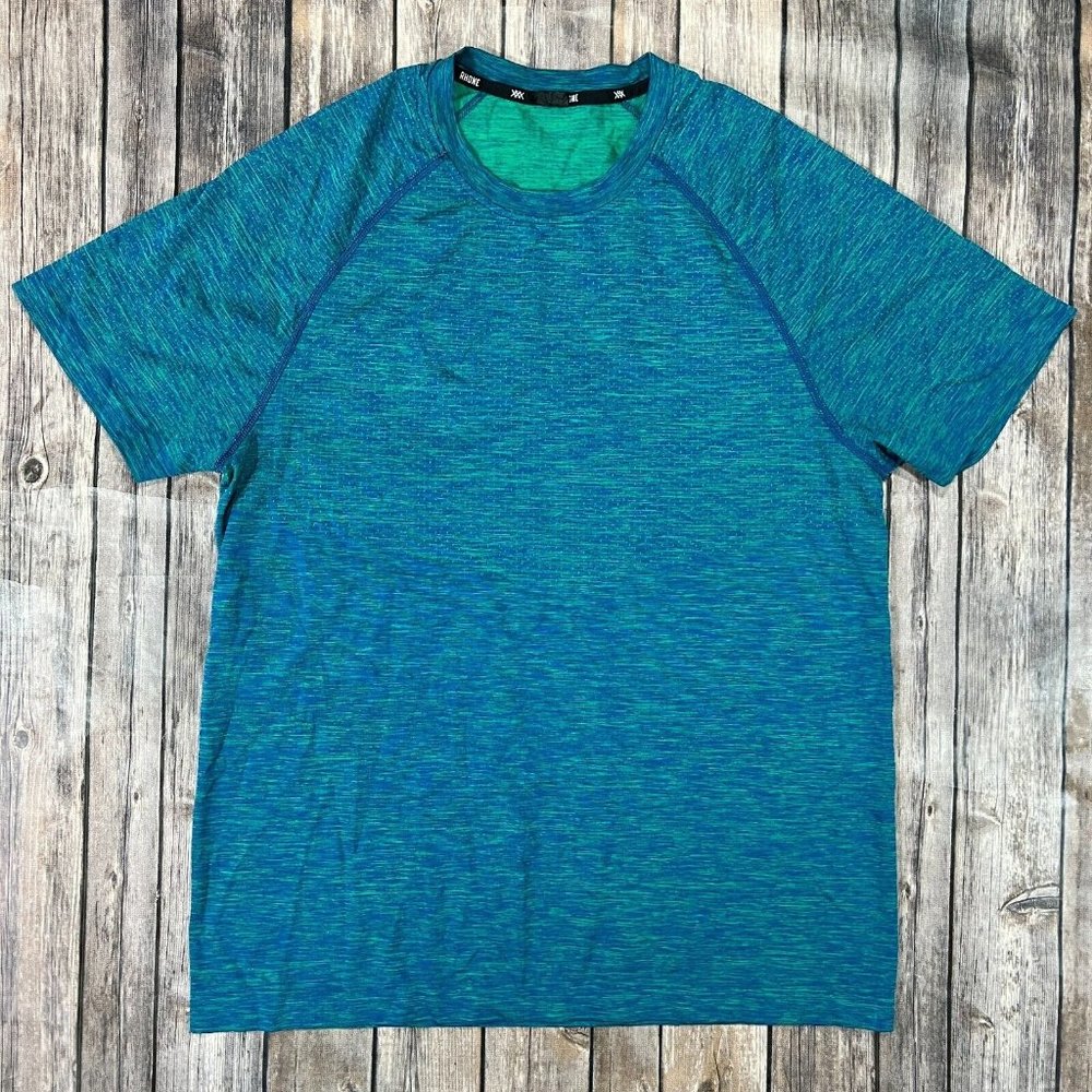 Rhone Reign Seamless Performance Short Sleeve Crew Neck Shirt Medium Mens Blue